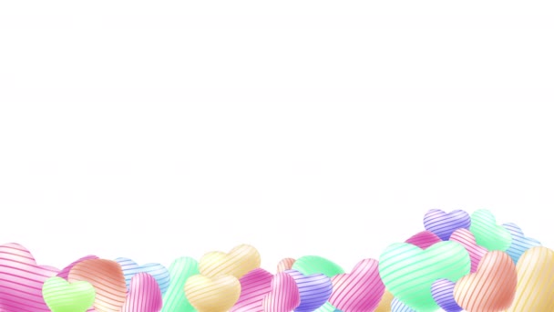 Colorful Hearts Scattered White Background — Stock Video