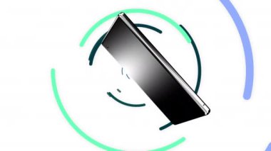 Yeşil ekranlı cep telefonu renkli bir arkaplanda girdaptır.