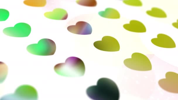Kolorowe Serca Ułożone Rzędzie Powoli Wirujące Wyglądające Jasno Pięknie — Wideo stockowe
