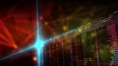 The stock trading numbers flashed continually and there was a continuous flashing beam of light as an element.