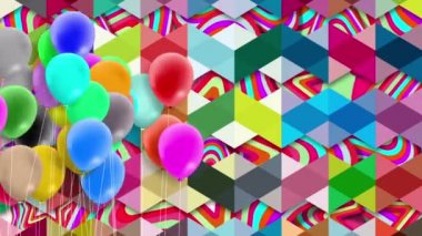 Renkli balonlar rüzgarda sürekli sallanıyor. Renkli bir arka planda..