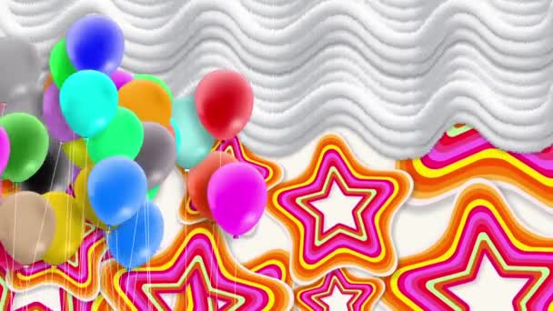 Kleurrijke Ballonnen Zwaaien Continu Wind Een Kleurrijke Achtergrond — Stockvideo