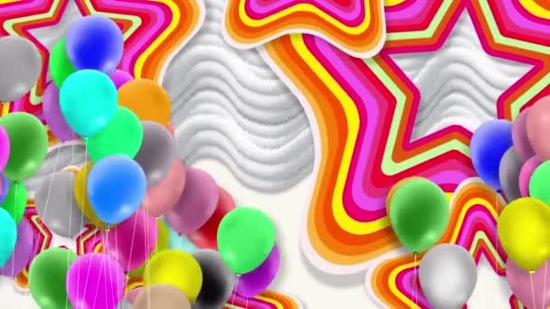 カラフルな風船が色鮮やかな背景で連続的に風に揺れる — ストック動画