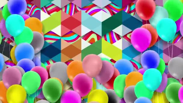 Balões Coloridos Oscilam Vento Continuamente Contra Fundo Colorido — Vídeo de Stock