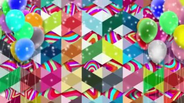 Rüzgarda sallanan renkli balonlar renkli bir arka plana doğru sürekli sallanıyor..