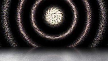 Sürekli hareket eden renkli ışık çizgileri, yere çakılan gölgelerle parlak görünüyor..