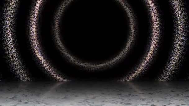 这些圆圈相互叠叠在一起 光线在里面反射 阴影落在下面的地面上 — 图库视频影像