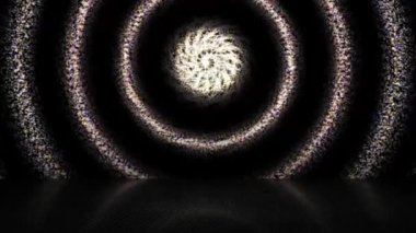 Colorful light streaks swirl across the area looking bright.