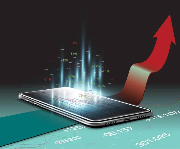 Ekrandaki grafiğin yukarı doğru uçan oklarla örtülü olduğu 3d cep telefonu.
