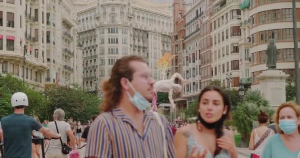 瓦伦西亚主要广场庆祝拉斯法拉斯法的肥皂泡沫. — 图库视频影像