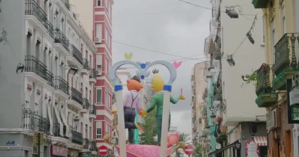 Decorations for celebrating Las Fallas. Valencia. Spain — стоковое видео