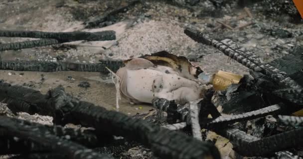 Restos de estatua de muñeca dejados después de ser quemados en Las Fallas — Vídeo de stock