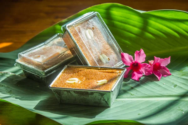 Delicious Sweet Famous Thai Desserts Phetchaburi Placed Leaves Make Them — Stockfoto