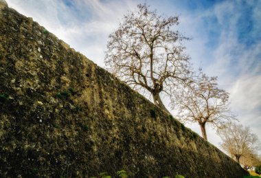 Wall of the defensive city moat. Autumn