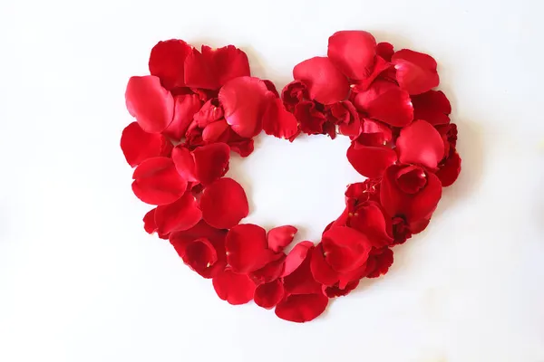 Piękne Serce Czerwone Płatki Róż Białym Tle Obrazek Stockowy