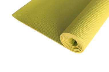 Beyaz arka plan üzerinde izole sarı yoga mat