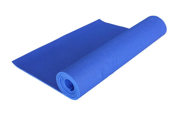 Tapis Yoga Bleu Isolé Sur Blanc — Photo