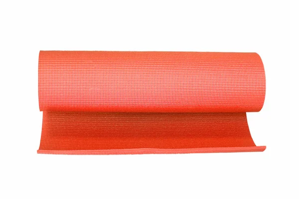 Rode Yoga Mat Geïsoleerd Witte Achtergrond — Stockfoto