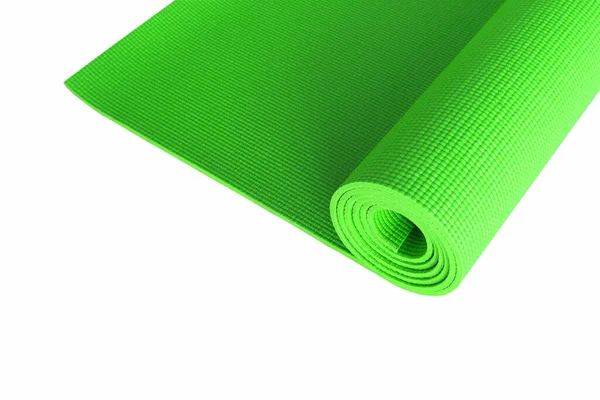 孤立的白色背景上的绿色瑜伽垫 — 图库照片