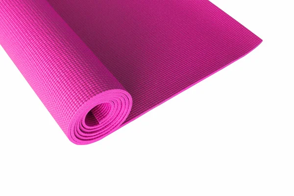 粉色瑜伽垫孤立在白色背景上 — 图库照片