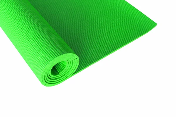 孤立的白色背景上的绿色瑜伽垫 — 图库照片