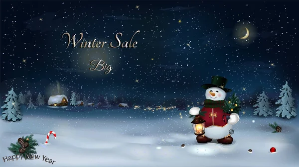 Illustration Christmas Background Snowman Moon — ストックベクタ