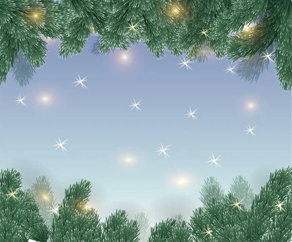 Köknar dalları ve karlı Noel arkaplanı