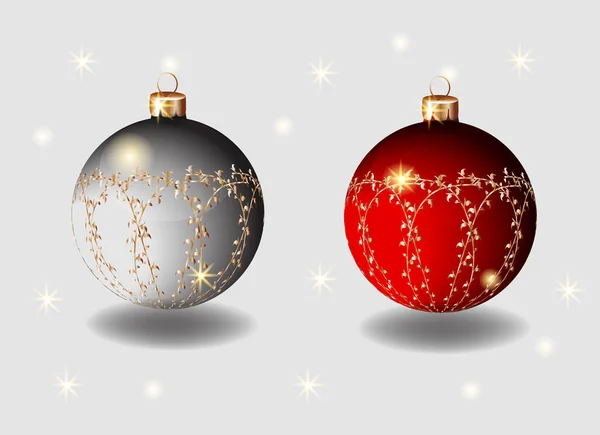 Χριστουγεννιάτικες Μπάλες Κόκκινα Και Ασημένια Στολίδια Εικονογράφηση Διανύσματος — Διανυσματικό Αρχείο
