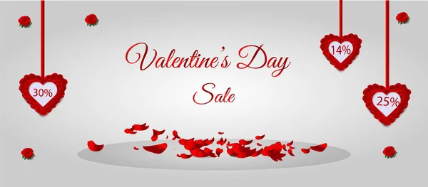 Banner Valentine Day Rose Petals Sale — 스톡 벡터