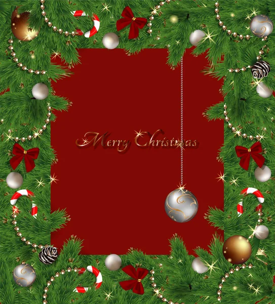christmas tree with fir branch on white wooden background, vector, illustration