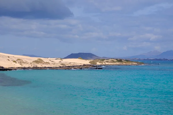 Fuerteventura Daki Corralejo Sahili Nden Lobos Lanzarote Adalarına Bakın — Stok fotoğraf