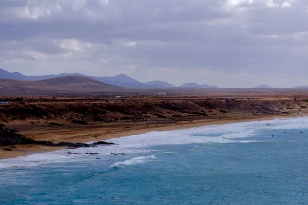 Widok Lotu Ptaka Plażę Cotillo Wyspie Kanaryjskiej Fuerteventura — Zdjęcie stockowe