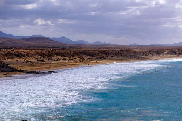 Widok Lotu Ptaka Plażę Cotillo Wyspie Kanaryjskiej Fuerteventura — Zdjęcie stockowe