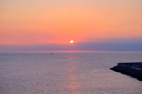 Vista Sobre Una Hermosa Puesta Sol Mar Barco Fuerteventura — Foto de Stock