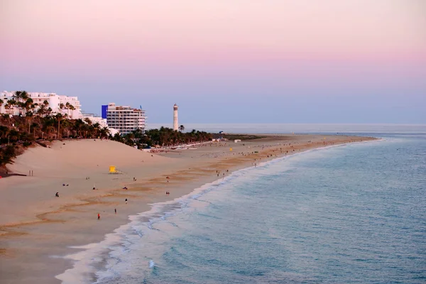 Uitzicht Het Strand Van Morro Jable Bij Zonsondergang Het Canarische — Stockfoto