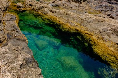 Fuerteventura Kanarya adasındaki Los Molinos plajında bir göl..