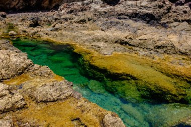 Fuerteventura Kanarya adasındaki Los Molinos plajında bir göl..