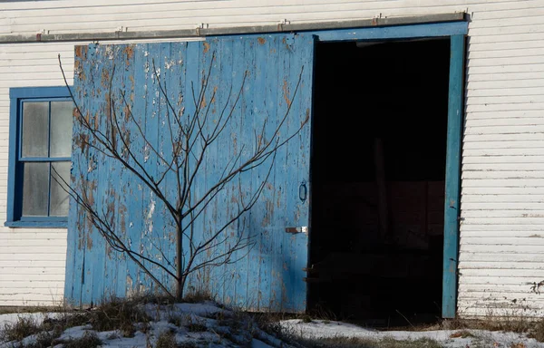 Старий Дерев Яний Навіс Синіми Дверима — стокове фото