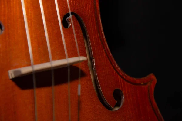 Partial View Violin Instrument Close Shot — Stockfoto