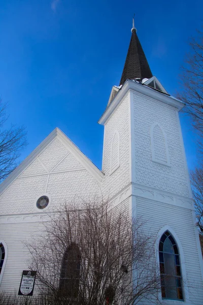 Low Angle View Catholic Church Building Bare Trees — Stock Photo, Image