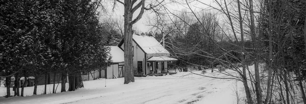 Winter Landscape Snow Bare Trees Farm Building — Foto Stock