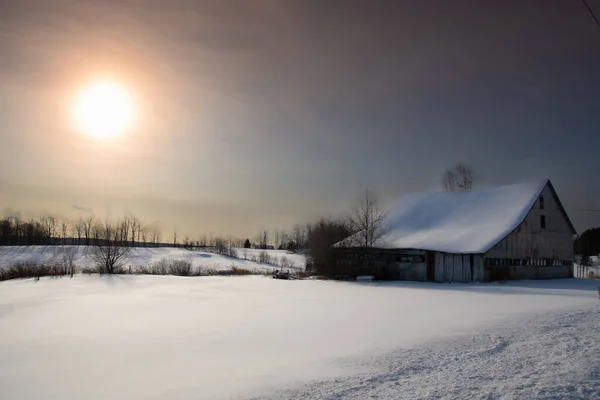 Farm Barn Village Winter — Stockfoto