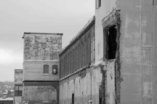 Schwarz Weiß Bild Eines Fabrikgebäudes — Stockfoto