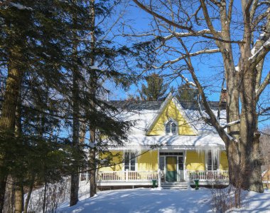 Kırsal kış manzarası, karlı köy manzarası 