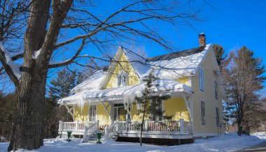 Kırsal kış manzarası, karlı köy manzarası 