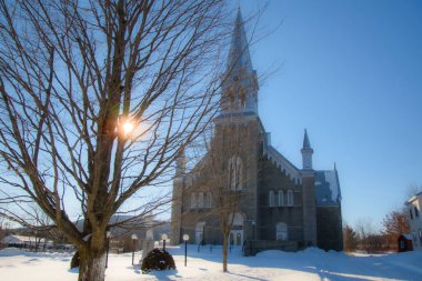 Kar ve ağaçlarla kaplı kış manzarası