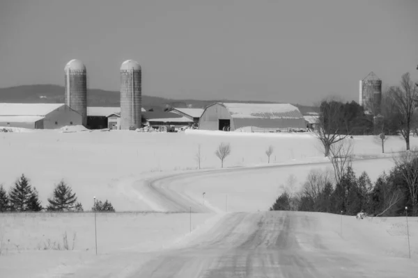 Zimní Krajina Typickou Kanadskou Farmou Chladné Zimě Quebec — Stock fotografie