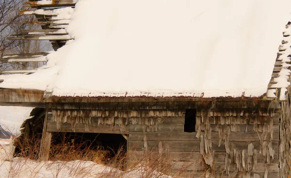 Старий Сарай Зимовій Сільській Місцевості Квебеку Канада — стокове фото