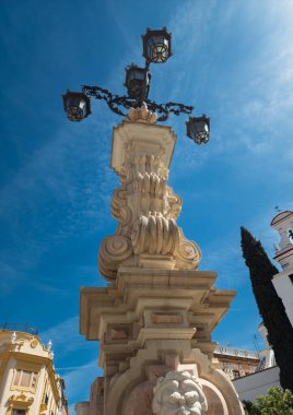 Nice monument under sunny sky in Seville city, Andalusia, Spain