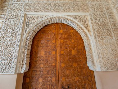 Architectural details of the Alhambra palace in Grenade, Andalusia, Spain 